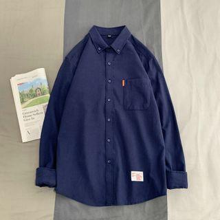 Applique Plain Long-sleeve Shirt