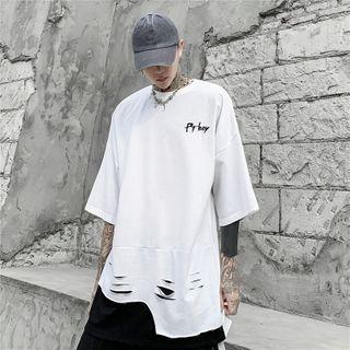 Mock Two-piece Distressed Short-sleeve T-shirt