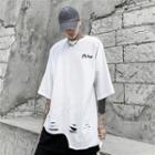 Mock Two-piece Distressed Short-sleeve T-shirt