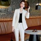 Pinstriped Blazer / Dress Pants / V-neck Blouse / Set