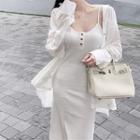 Long-sleeve Loose-fit Blouse / Sleeveless Knit Dress