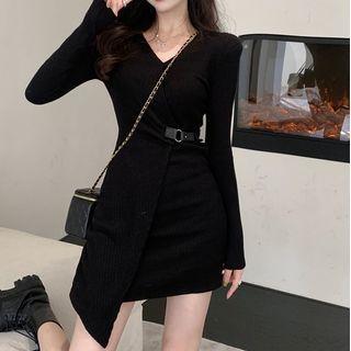 V-neck Irregular Mini Bodycon Dress