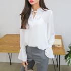 Frilled Tie-neck Flare-cuff Top
