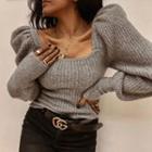 Lantern-sleeve Square-neck Sweater