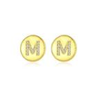 Sterling Silver Plated Gold Fashion Simple English Alphabet M Geometric Round Stud Earrings With Cubic Zirconia Golden - One Size