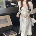 Spaghetti Strap Ruffle Trim A-line Dress / Shrug