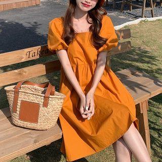 Puff Sleeve Square-neck Mini A-line Dress