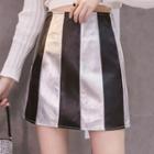 Faux Leather Striped Mini Pencil Skirt