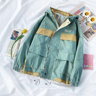 Contrast Color Flap-pocket Hooded Jacket