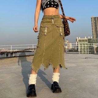 Plain Raw Hem Denim Skirt