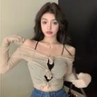 Long-sleeve Drawstring Cropped Top / Plain Camisole
