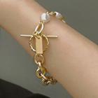 Faux Pearl Chain Bracelet Gold & White - One Size