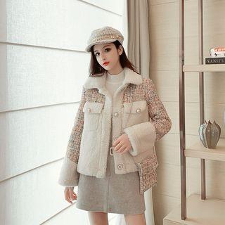 Check Panel Fleece Jacket Off-white - One Size