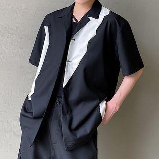 Short-sleeve Paneled Two-tone Shirt