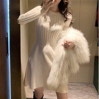 Long Sleeve Plain Panel Knit Dress