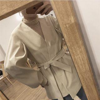 Long-sleeve Mock Neck Lace Top / Tie-waist Jacket