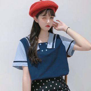 Short-sleeve Square-neck Two-tone Top