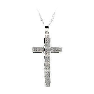 925 Sterling Silver Cross Pendant With White Cubic Zircon And Necklace