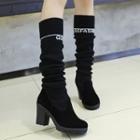 Chunky-heel Lettering Knit Over-the-knee Boots