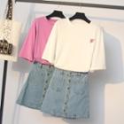 Set: Short-sleeve T-shirt + Mini Denim A-line Skirt