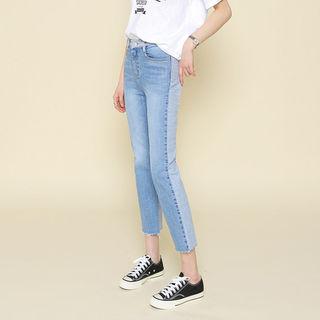 Two-tone Straight-cut Cropped Jeans