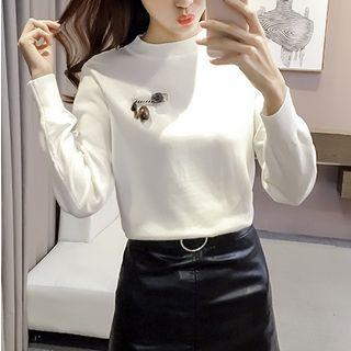 Printed Embroidered Long Sleeve Knit Top