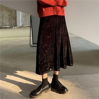 Glitter Midi A-line Velvet Skirt
