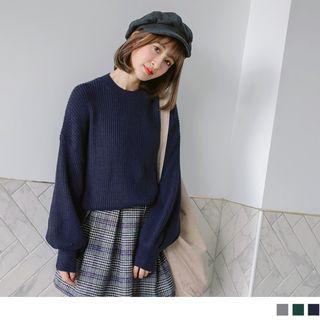 Drop Shoulder Puff Sleeve Knit Top