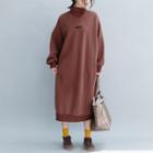 Letter Embroidered Long-sleeve Midi Dress