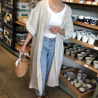 3/4 Sleeve Long Jacket Beige - One Size