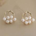 Faux Pearl Hoop Earring 1 Pair - Silver Needle Earring - White Faux Pearl - Gold - One Size