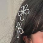 Rhinestone Flower Hair Pin 1 Pc - Silver - One Size