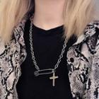 Alloy Cross & Safety Pin Pendant Necklace As Shown In Figure - 60cm