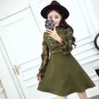 Long-sleeve Plaid Mock Two Piece A-line Dress