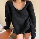 Chained Off-shoulder Sweater Black - One Size