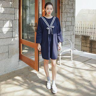 Contrast-trim Beribboned Shift Dress
