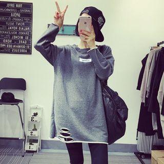 Lettering Ripped Long Sleeve Tunic
