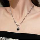 Heart Necklace Xl1839 - Silver & Black - One Size