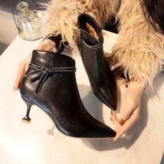 Kitten-heel Faux Leather Pointed Short Boots