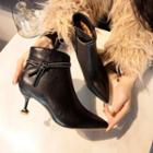 Kitten-heel Faux Leather Pointed Short Boots