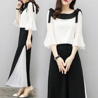 Set: Ruffled Top + Wide-leg Pants