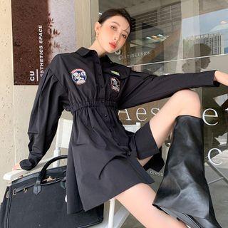 Long-sleeve Applique Mini Shirtdress