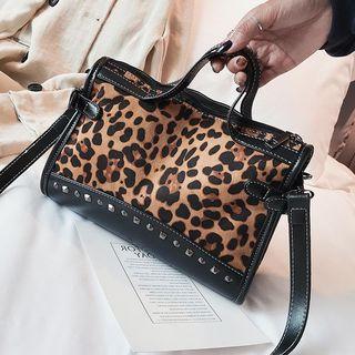 Leopard Print Studded Crossbody Bag