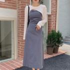 Spaghetti Strap Open-back Maxi Dress / Long-sleeve Asymmetrical Shrug