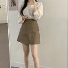 Plain Square-neck Blouse / Mini A-line Skirt