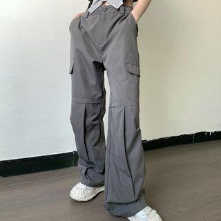 Mid Rise Loose-fit Pocket Wide-leg Cargo Pants