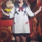 Elbow-sleeve Fish Embroidered Bow Accent Mini Dress