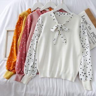 Ribbon-neckline Mock Two-piece Knit Top