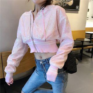 Sequin Crop Zip Hoodie