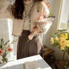 Set: Stitch-trim Cardigan + Knit Camisole Cropped Top Ivory - One Size